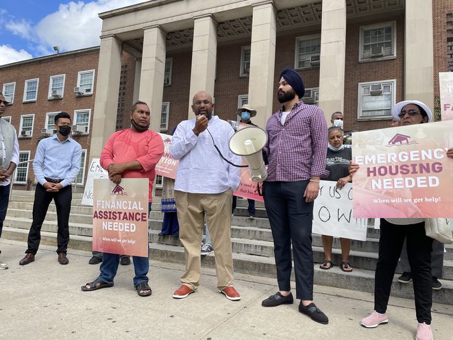 A group of Queens homeowners bandied together on Tuesday in front of Queens Borough Hall to call on the city to address longstanding flooding issues in their neighborhood.